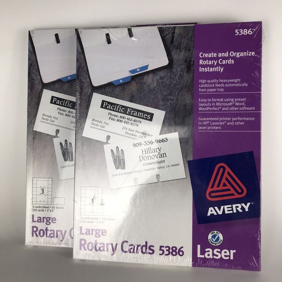 AVERY 3x5 inch Rotary Cards 150 Rolodex Refills Blank 5386 Laser Printer Set (2) - Picture 1 of 6